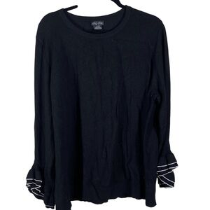 City Chic Crew Neck Black Sweater with White contrast ruffle sleeves Sz 22